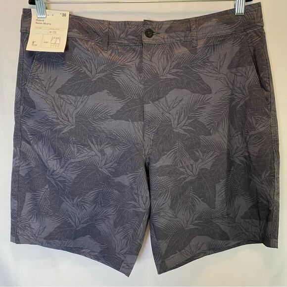 Goodfellow & Co Men’s Hybrid Swim Shorts 9” Inseam Size 36 Leaf Print Dark Grey - Picture 1 of 10